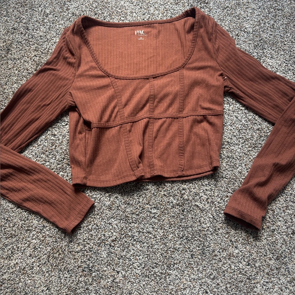 Women's Brown Long Sleeve Top crop tee
